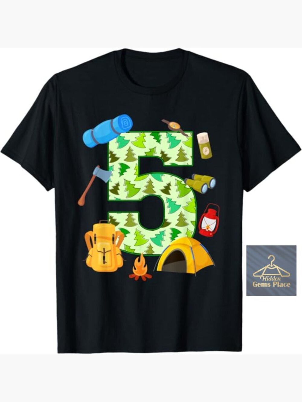 Camping 5th Birthday T-Shirt for Kids Outdoor Party